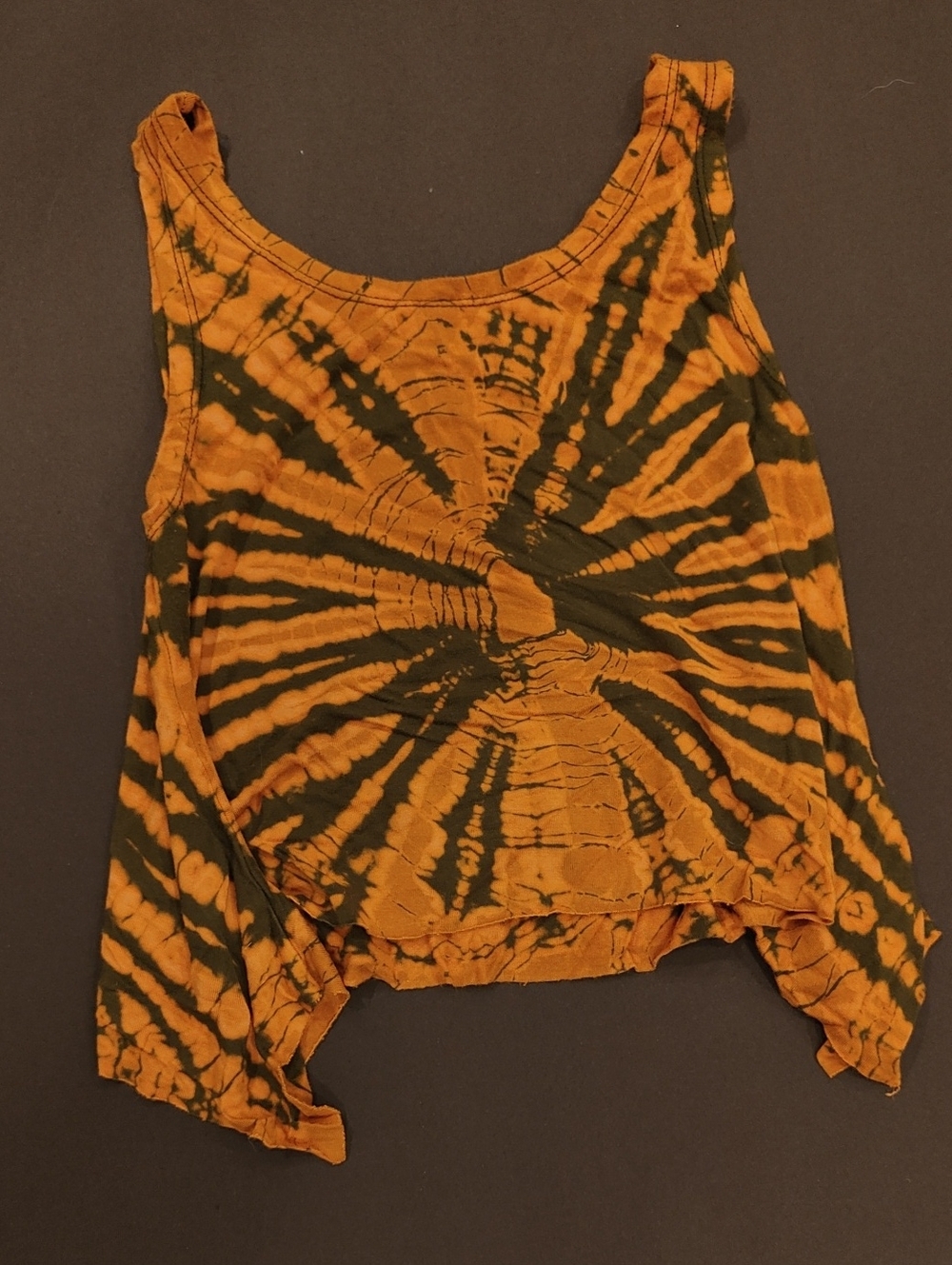 Tie-Dye Scoop Neck Crop Tank Top - Orange & Black
